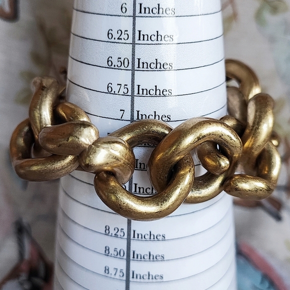 J Crew Chunky BOLD Oxidized Brass Tone Link Bracelet Rapper Lifesaver Clasp - Picture 2 of 8